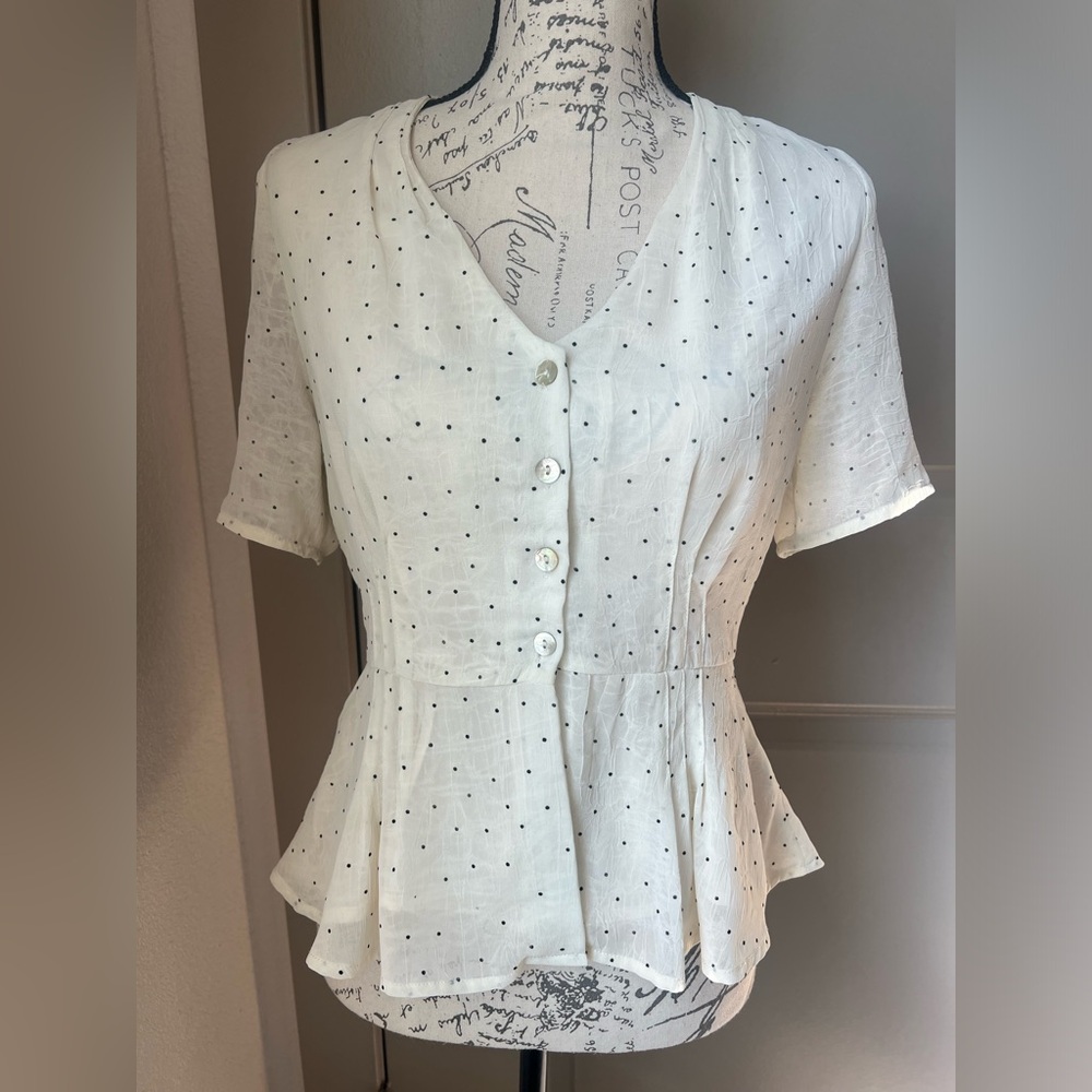 all:row Polka Dot Button-Down Flutter Sleeve Blouse